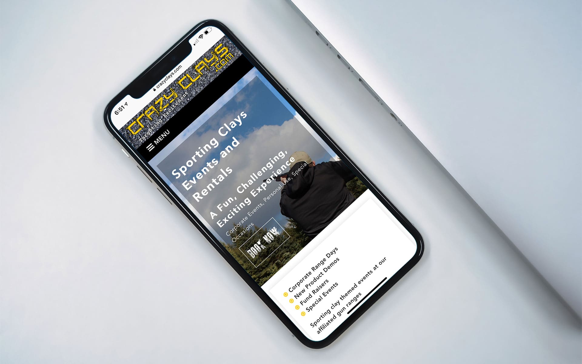 crazyclays.com website home page web design on an iPhone.