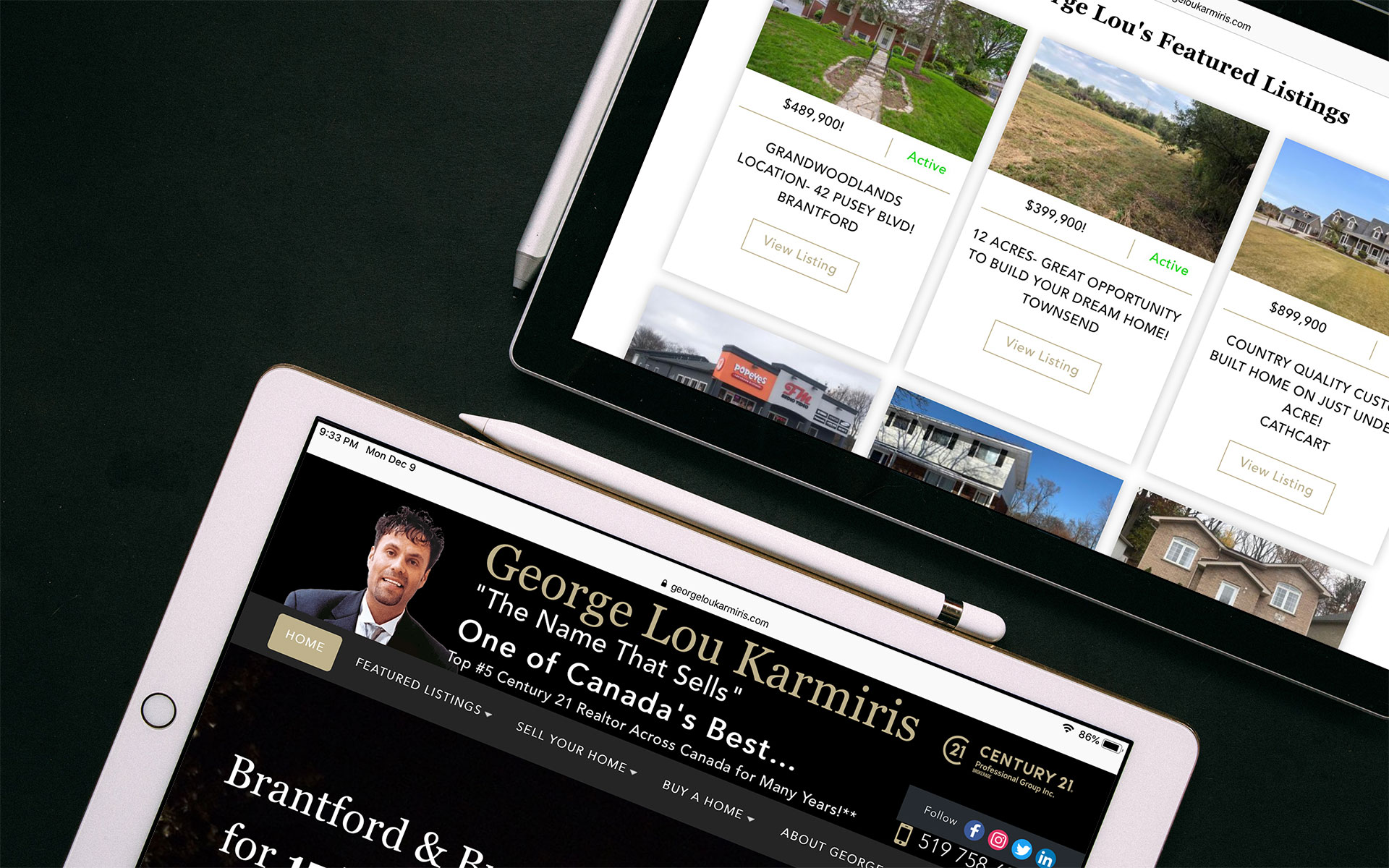 Mock-up of georgeloukarmiris.com showing iPad layout.