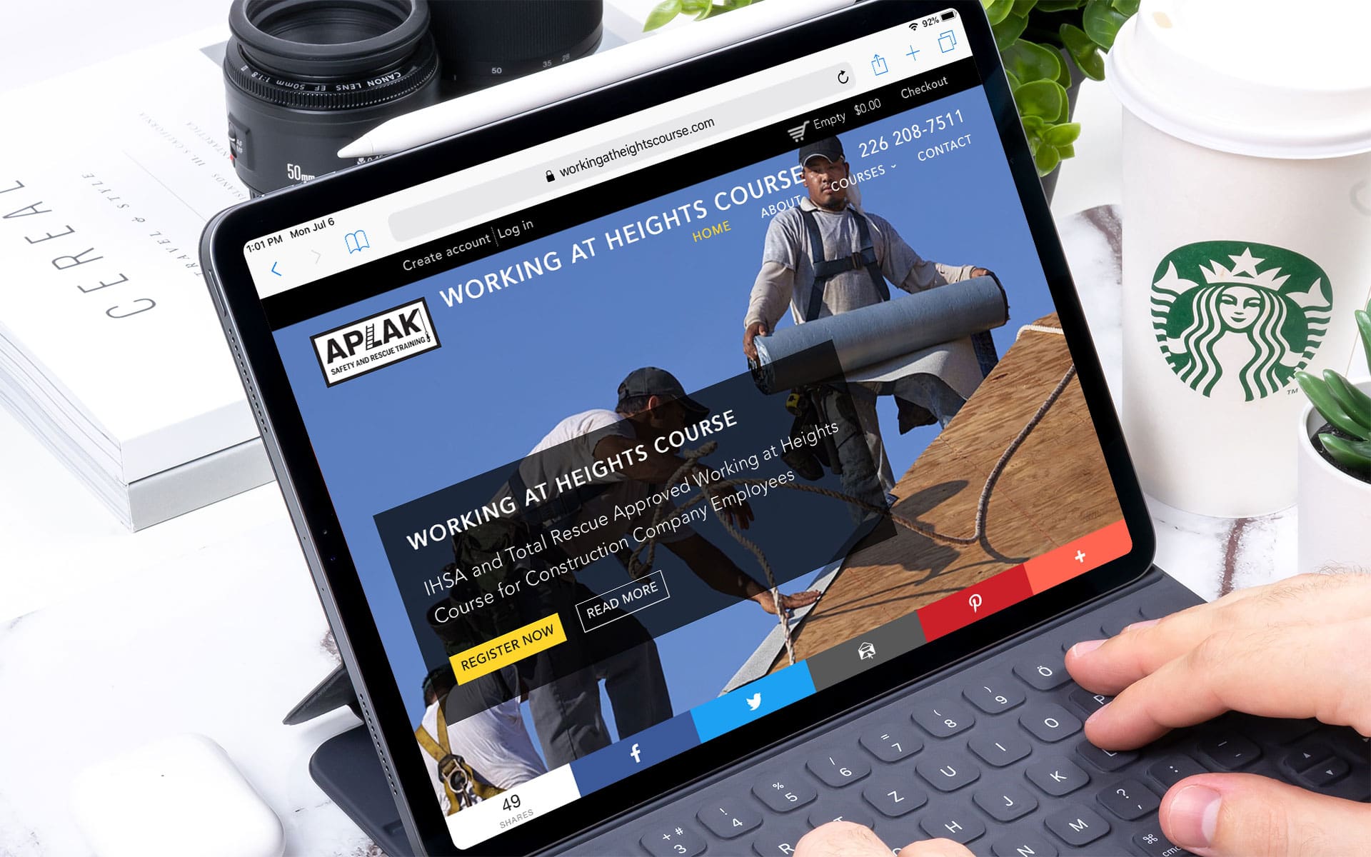 APLAK Safety and Rescue Training website mock-up displayed on an iPad.
