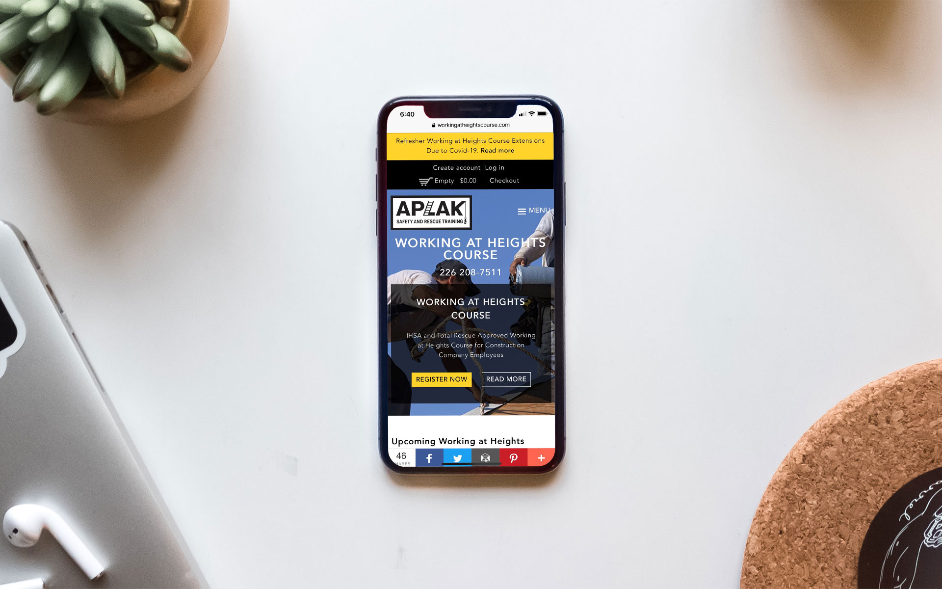 APLAK Safety and Rescue Training website mock-up displayed on an iPhone.