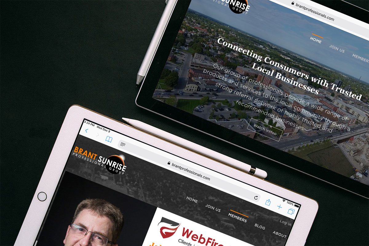 Brant Sunrise Professional Group website layout displayed on an iPad.