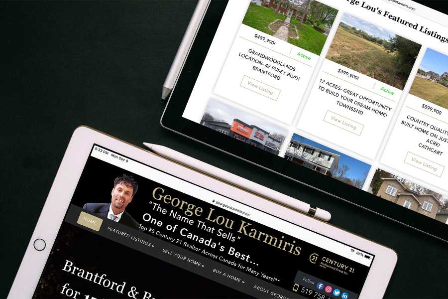 Mock-up of georgeloukarmiris.com showing iPad layout.