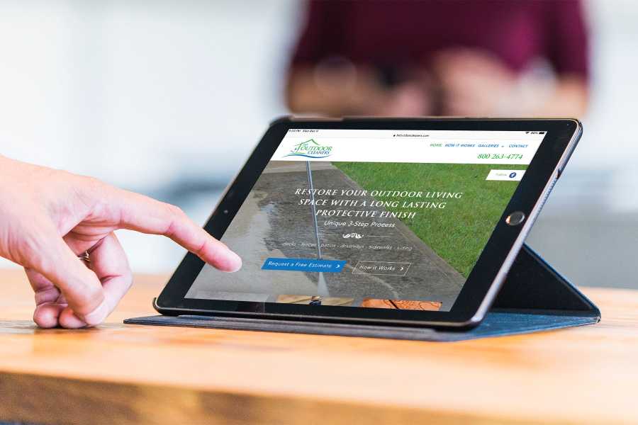 Mockup of HDOutdoor Cleaners website home page displayed on an iPad.