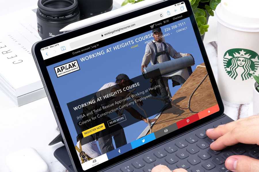 APLAK Safety and Rescue Training website mock-up displayed on an iPad.