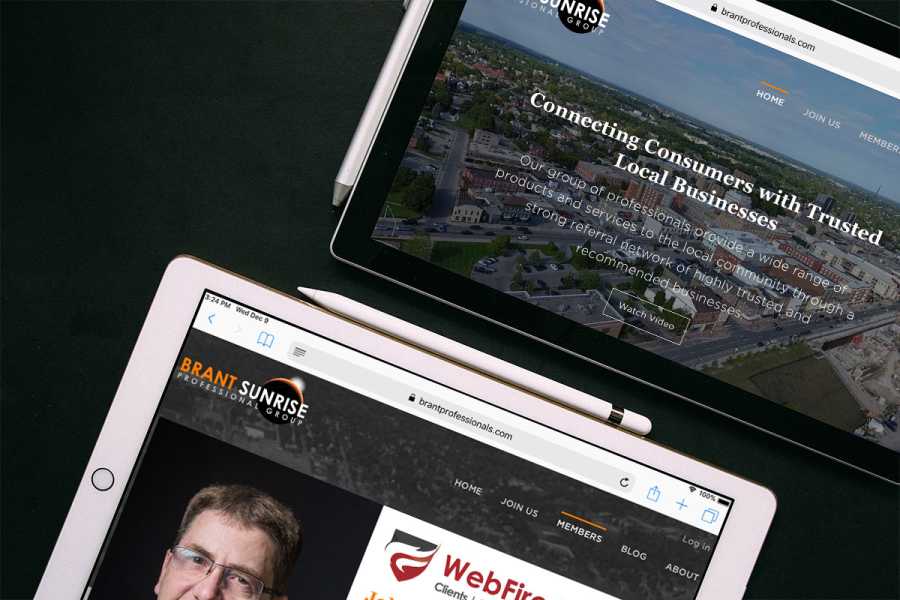 Brant Sunrise Professional Group website layout displayed on an iPad.