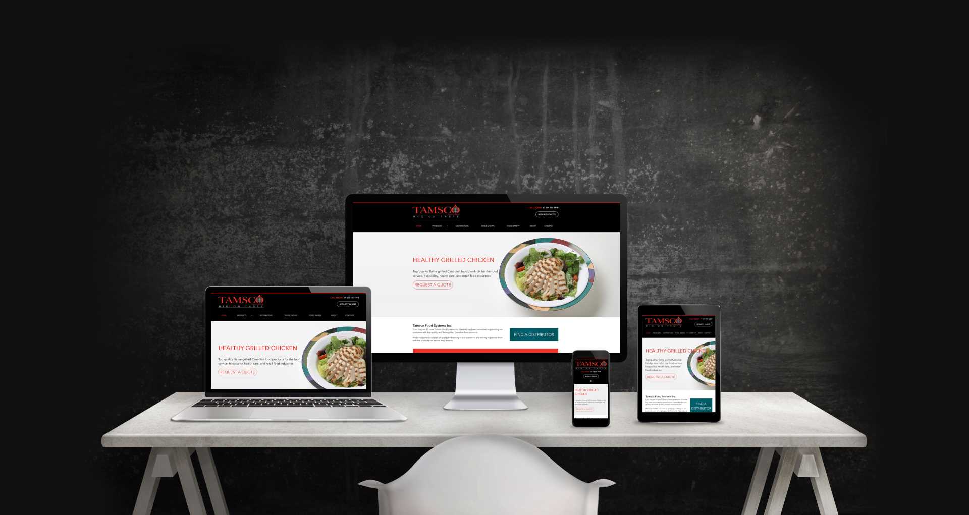 Mockup of Tamsco Food Systems website showing desktop and mobile views.