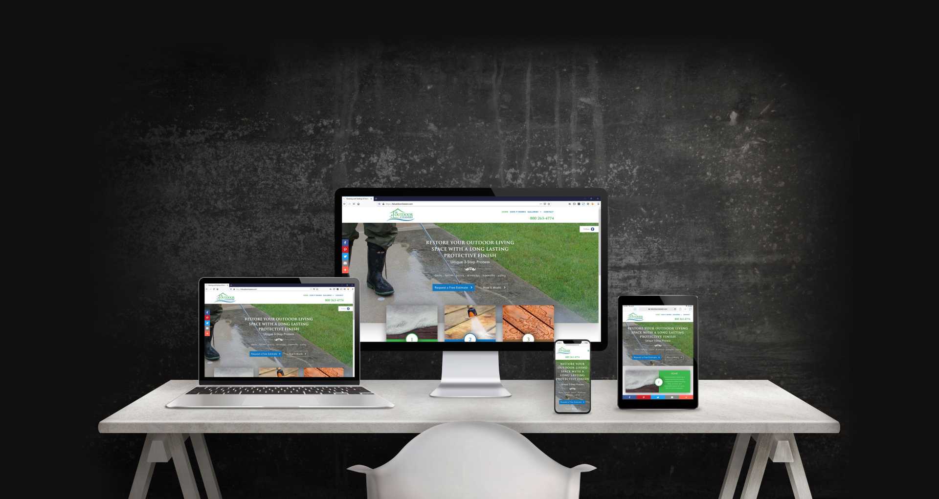 Mockup of the HDOutdoor Cleaners website showing desktop, laptop, iPad and iPhone displays.