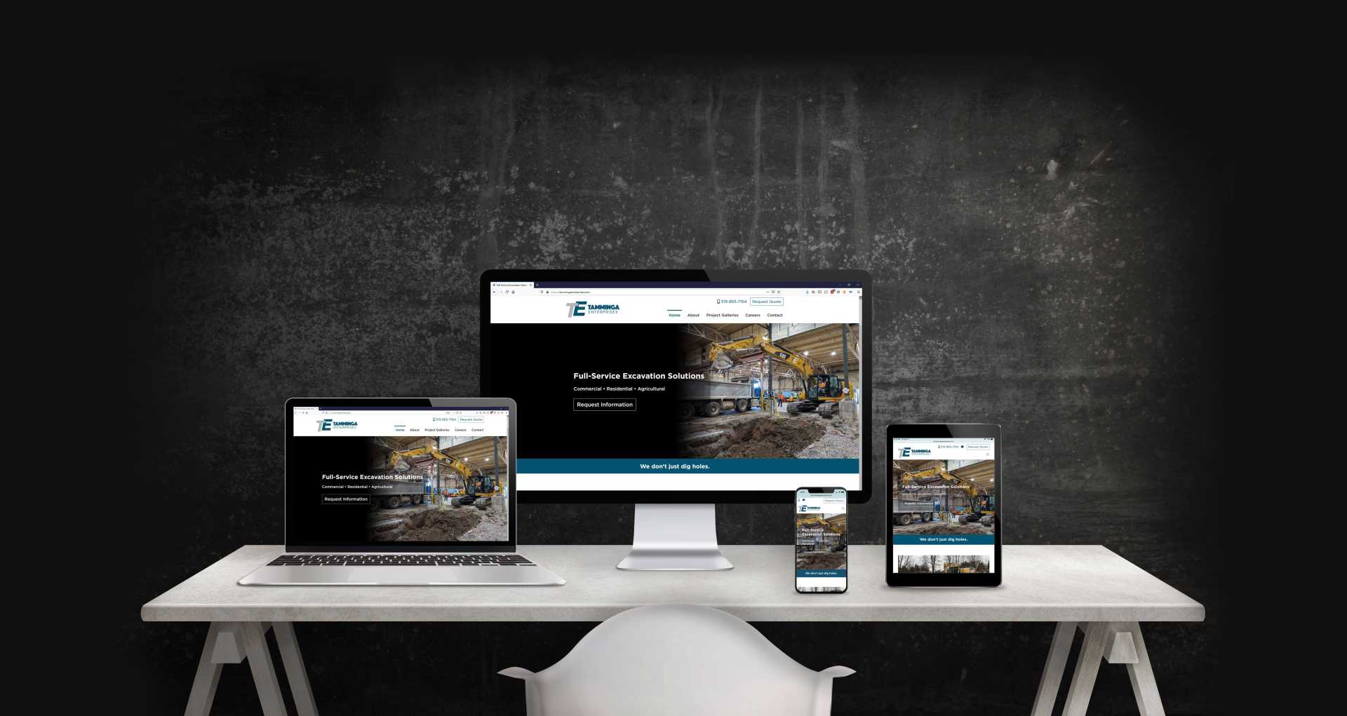 Mock-up of the Tamminga Enterprises web site including laptop, desktop, tablet, and mobile layouts.