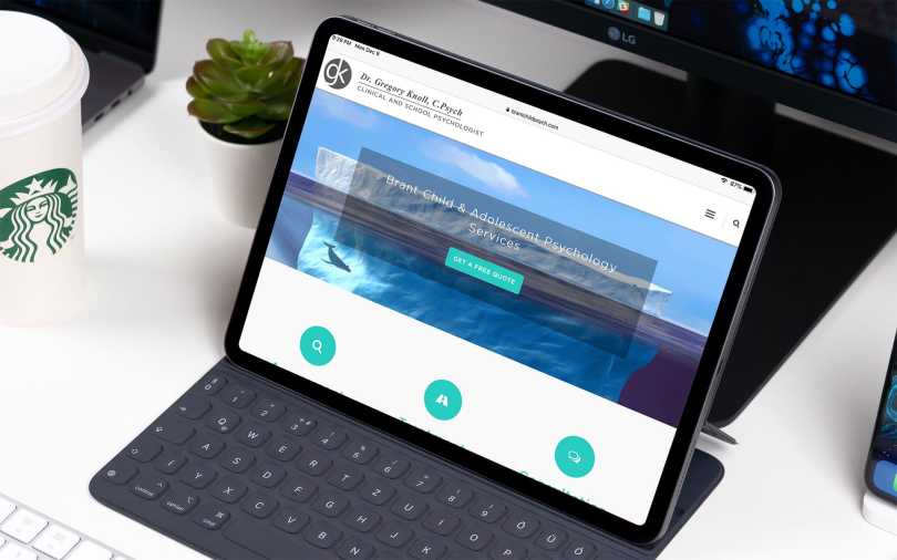 Home page of the Brant Child and Adolescent Psychology web site displayed on an iPad.