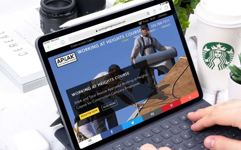 APLAK Safety and Rescue Training website mock-up displayed on an iPad.