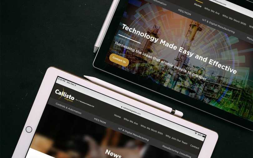 Mock-up of Callisto Integration website on an iPad.