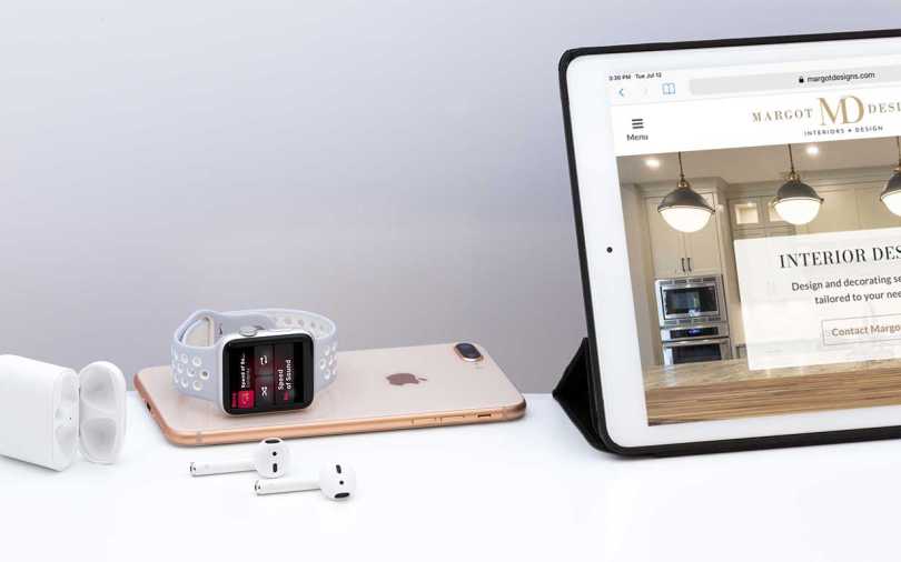 Margot Designs web site home page displayed on an iPad.