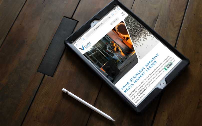 Vulkan Blast Shot home page displayed on an iPad.