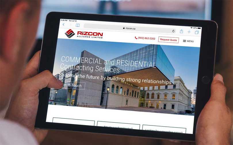 Mock-up of the new Rizcon Alliance website on an iPad.